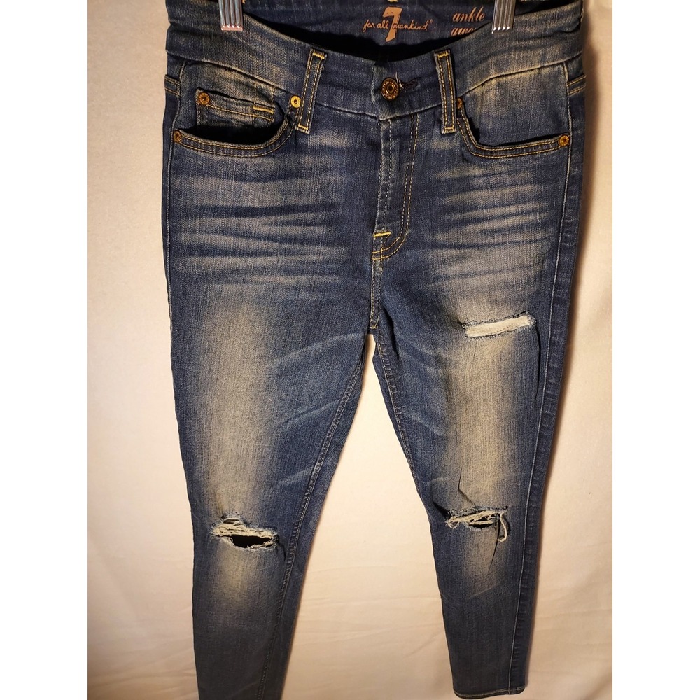 7 For All Mankind Ankle Gwenevere Distressed Skinny Jean Blue JU8097886D Size 25